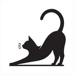 Cat stretching vector silhouette outline logo design concept illustration