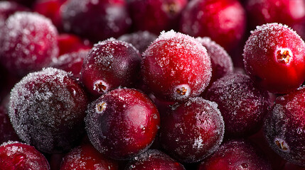 Fresh red cranberries coated with sugar crystals creating a vibrant and appealing texture