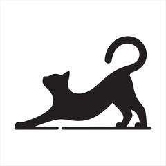 Cat stretching vector silhouette outline logo design concept illustration