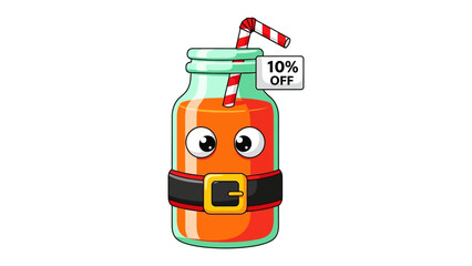 Juice Delight: A playful illustration depicts an animated juice bottle, brimming with refreshing liquid, adorned with a whimsical straw and a tempting discount tag.