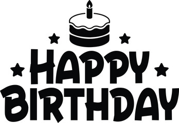 Happy Birthday typography design on plain white transparent isolated background for card, shirt, hoodie, sweatshirt, apparel, tag, mug, icon, poster or badge