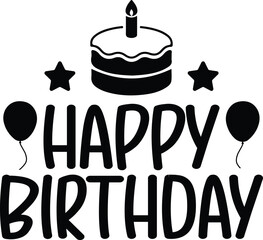 Happy Birthday typography design on plain white transparent isolated background for card, shirt, hoodie, sweatshirt, apparel, tag, mug, icon, poster or badge