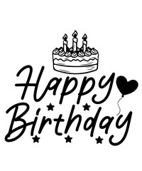 Happy Birthday typography design on plain white transparent isolated background for card, shirt, hoodie, sweatshirt, apparel, tag, mug, icon, poster or badge