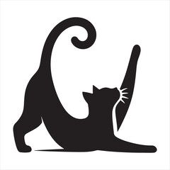 Cat stretching vector silhouette outline logo design concept illustration