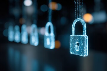 Digital locks symbolize cybersecurity and data protection in modern technology environment at night