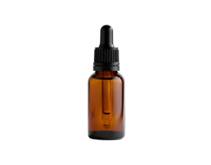 A small 10ml essential oil diffuser blank amber bottle isolated on transparent background.