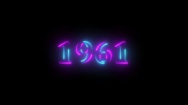 Neon text calendar 1961 animation, glowing neon icon blue and orange colors 4K video. Neon light countdown 1961 Sal number icon background 4K animation.