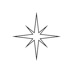 Eight point star outline on transparent background