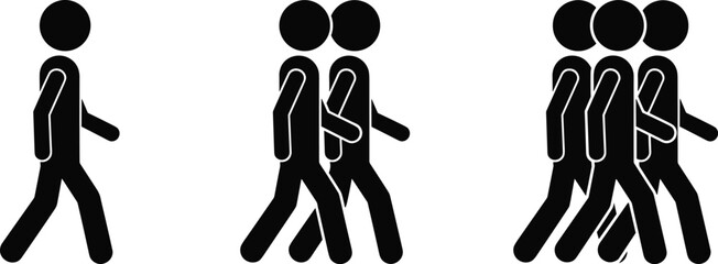 Walking people silhouette vector illustration, group of individuals icons, teamwork unity concept, social interaction symbol, cad drawing flat vector illustration