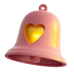 Pink bell with golden heart shape isolated on transparent background