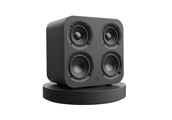 Obraz premium Black cube speaker with four drivers isolated on transparent background