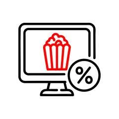 Online Entertainment Discount Line Icon. Movie Ticket Sale, Cinema Offer, Promotional Video Streaming, and Media Marketing Vector Illustration.
