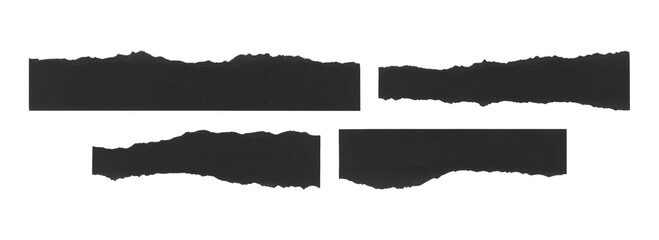 Black ripped paper tape strips set with jagged torn edges PNG
