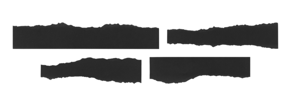 Black ripped paper tape strips set with jagged torn edges PNG
