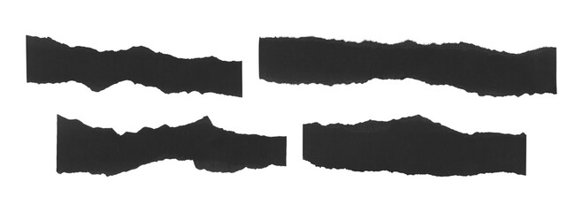 Set of torn black paper scraps and tape pieces isolated PNG
