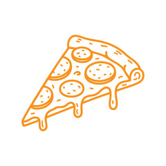 Pizza Slice Line Icon. Delicious Fast Food Illustration with Cheese and Pepperoni. Italian Restaurant, Snack, and Delivery Concept in Minimal Outline Style.
