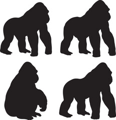 set of silhouette gorilla
