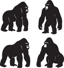set of silhouette gorilla