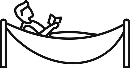Simple line drawing of a man relaxing in hammock and reading a book