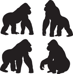 set of silhouette gorilla