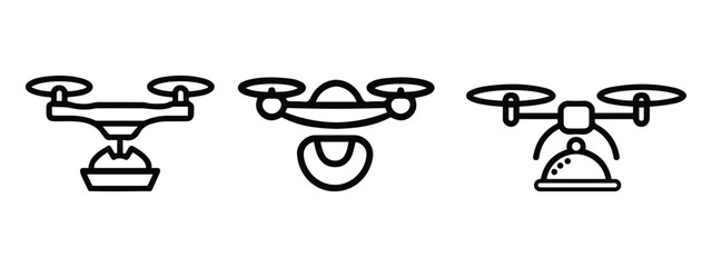 Drone Food Delivery Service Icon Set | Modern Aerial Courier Technology