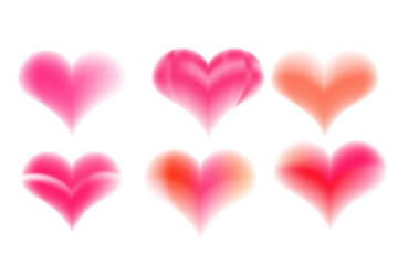 Blurred hearts vector set. Aura aesthetic elements in trendy minimal style. Gradient hearts for covers, banners and greeting cards, romantic design, different backgrounds in y2k style.