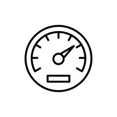 Speedometer icon. Meter indicator, performance measure, dashboard gauge, velocity, acceleration, automotive speed monitoring concept. Editable stroke vector.