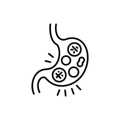 Stomach infection icon. Digestive system issue, bacteria, gut microbiota imbalance, gastritis, stomach pain, health problem concept. Editable stroke vector.
