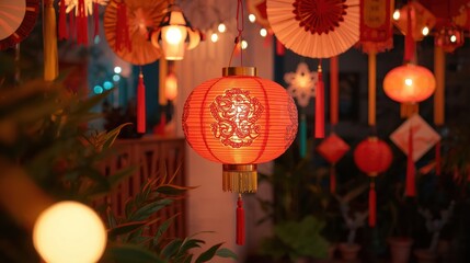 Vibrant red Chinese lanterns glow warmly, creating a festive and inviting atmosphere for celebrations and cultural events.