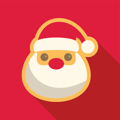 Cute santa claus face celebrating christmas holidays with long shadow on red background