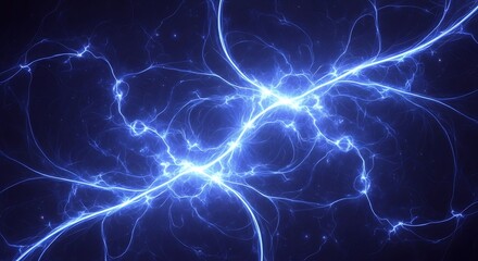 Naklejka premium Abstract blue lightning energy discharge with fractal patterns on a dark blue background design 100