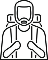 Bearded hiker wearing backpack is enjoying hiking in the mountains