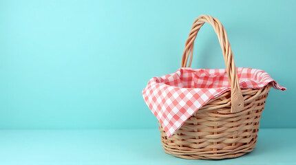 Wicker Basket with Red and White Checkered Cloth