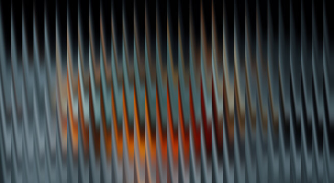 Abstract, modern, and stylized view of metallic, vertical structures with an illusion of motion
