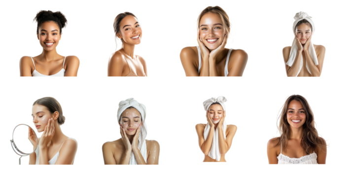 Collection of woman with a towel in one hand, noodle in the other Ready to dive in. full length isolate on transparent background - Powered by Adobe