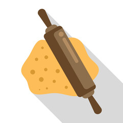 Rolling pin flattening dough, ideal for bakery, cooking, and recipe concepts