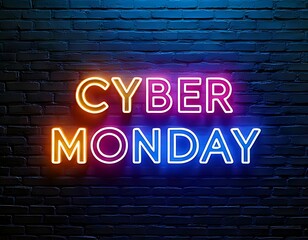 Obraz premium Cyber Monday banner in neon. Cyber Monday's text and title