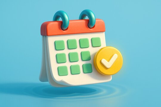 3D calendar icon with checkmark, representing scheduled events
