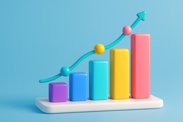 3D graph with rising bars and colorful line chart on blue