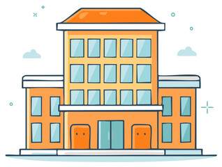 Illustration of a colorful building with windows and doors, modern design