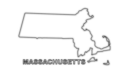 Black and White Massachusetts Map Outline Minimalist Monochrome Illustration