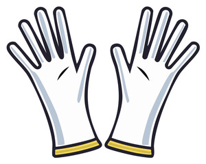 Obraz premium Pair of white cartoon style gloves with yellow cuffs spread open