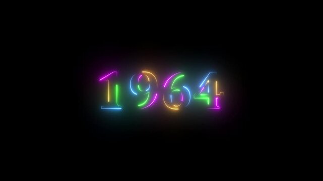 Neon text calendar 1965 animation, glowing neon icon blue and orange colors 4K video. Neon light countdown 1964 Sal number icon background 4K animation.