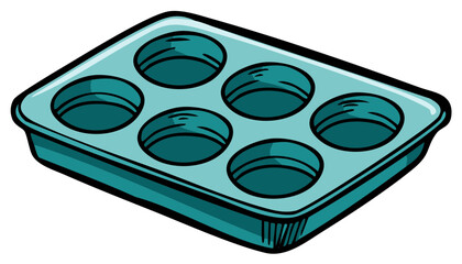 Six-cup muffin baking pan illustration for cupcakes, desserts, and home kitchen use.