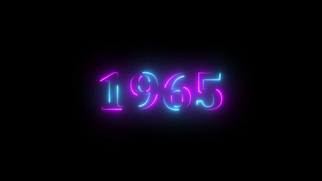 1965 neon line text. Abstract 1965 neon text animation ,For neon color Glowing neon number text background 4k video animation . 1965 title metal text on glowing text animation black background