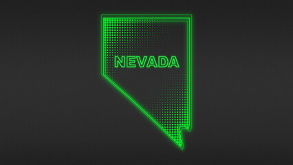 Neon Green Nevada Map Outline Futuristic Digital Glow Halftone Illustration