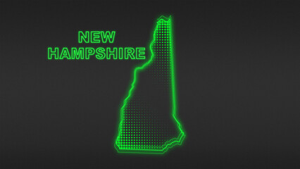 Neon Green New Hampshire Map Outline Futuristic Digital Glow Halftone Illustration