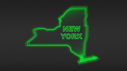 Neon Green New York Map Outline Futuristic Digital Glow Halftone Illustration