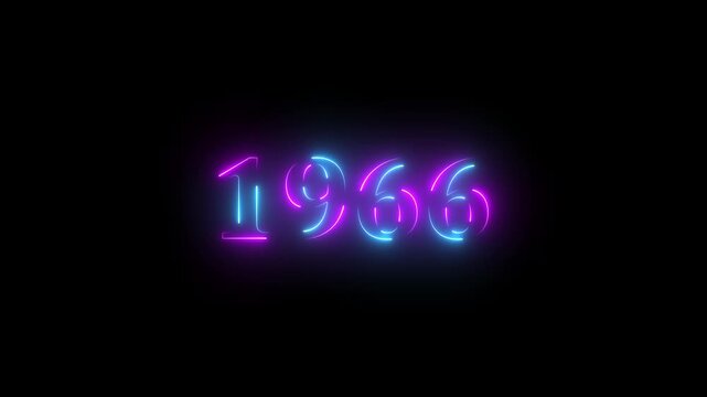 Neon text calendar 1966 animation, glowing neon icon blue and orange colors 4k video. Neon light countdown 1966 Sal number icon background 4k animation.