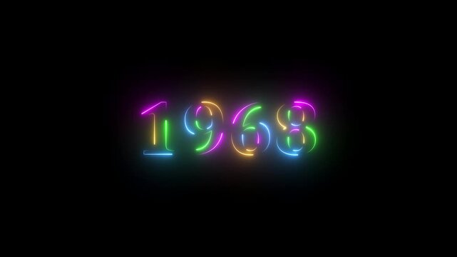 1968 neon line text. Abstract 1968 neon text animation, Glowing neon number text background 4k video animation . important year, important date 1968.